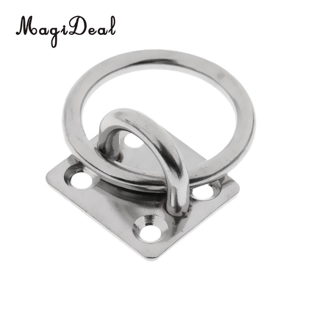 MagiDeal Heavy Duty 304 Stainless Steel Square Pad Eye Plate Eye Hook + Ring for Marine Boat Industrial Uses Applications Silver