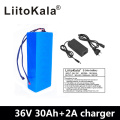 LiitoKala 36V 30AH lithium battery 36v 30ah battery for electric bicycle use 18650 battery cell with 20A BMS+42V Charger