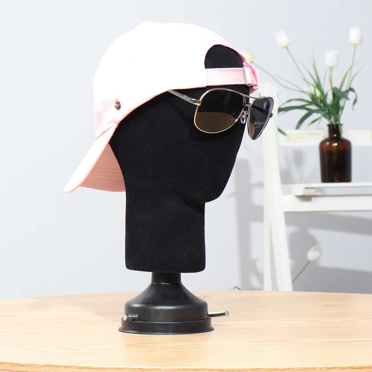 Male Polystyrene Foam Mannequin Silicone Manikin Head Model Dummy Wigs Glasses Cap Display Hat Display Holder Stand Black