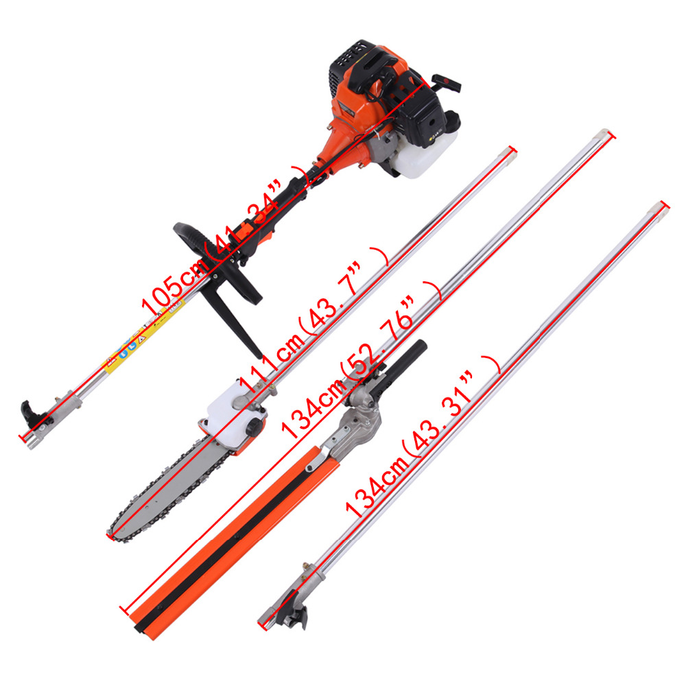 (Shipping From US ) 2 stroke 52cc 5 in 1 Petrol Hedge Trimmer Grass Strimmer Pruner Chainsaw Brush Cutter