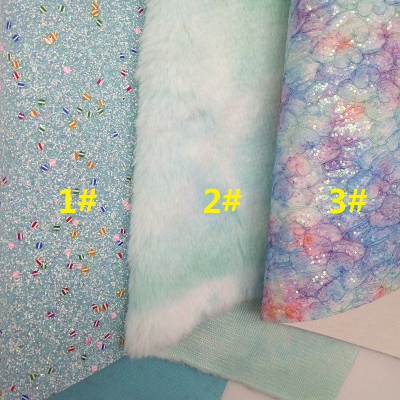 Blue Chunky Glitter leather, Lace Glitter Fabric Leather, Immitation Fur fabric For Bow A4 21x29CM Twinkling Ming KM124