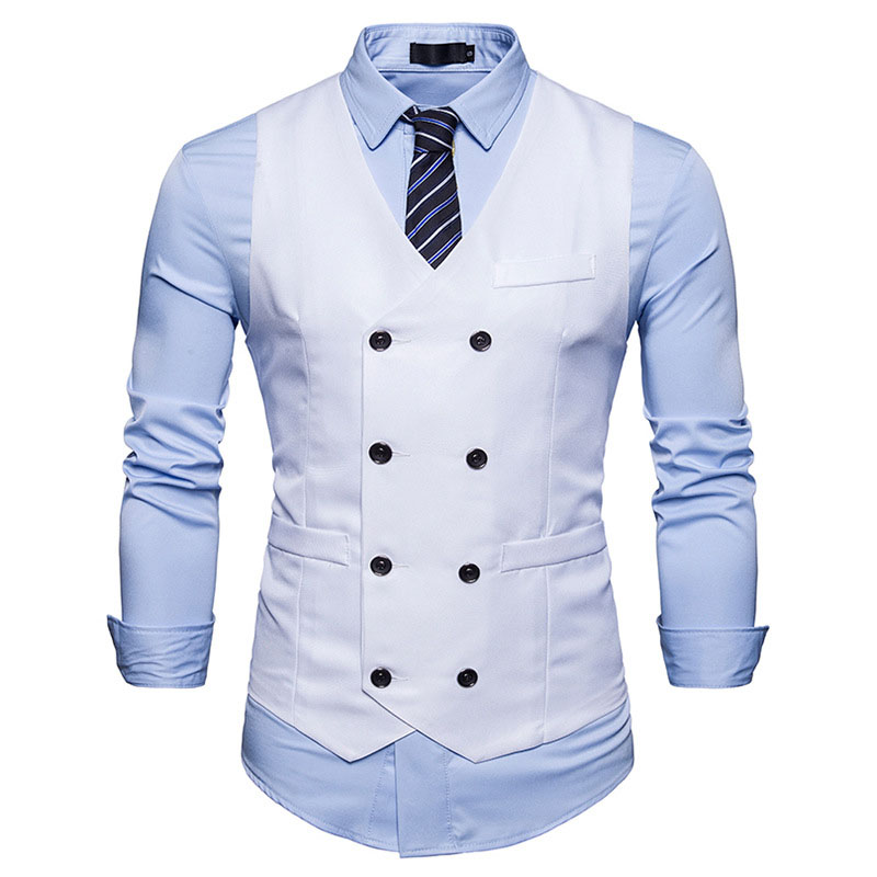 Men's Gentleman Formal Slim Fit Double Breasted Dress Suit Vests 2020 Fashion Slim Fit Men Vest Waistcoat Gilet Homme Costume