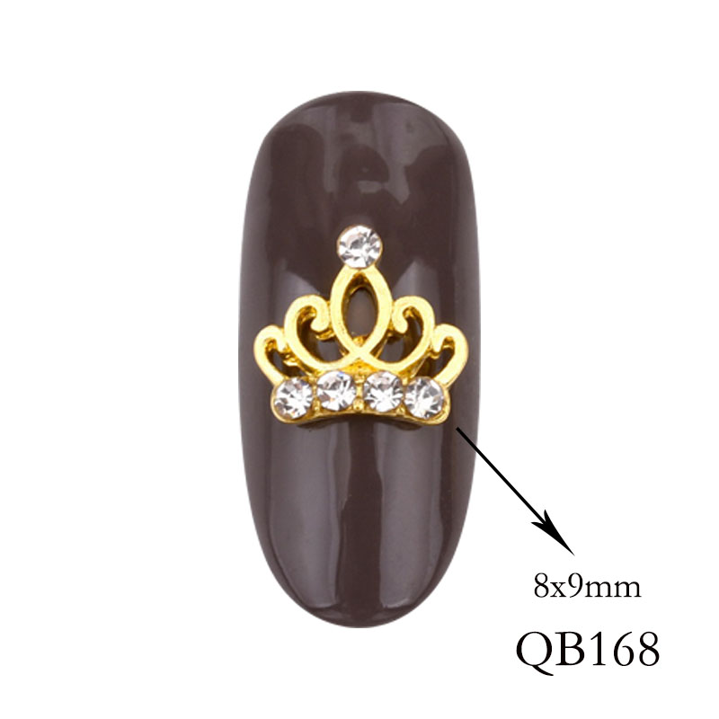 10Pcs 3D Nail Art Decorations Metal Golden Silver Crown Glitter Rhinestones Nails Charms Diamonds For Manicure Decor QB164-168