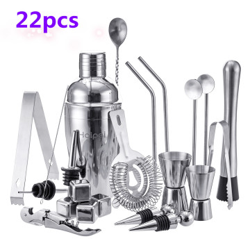 22pcs Mojito Cocktail Bar Shaker Mixer Maker Muddler Barware Stainless Steel Bar Sets Bartender Tools With Whiskey Stones HAIPEI