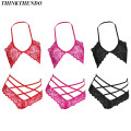 Women Sexy Hollow Out Lace Top Bra + Cross Panty Underwear Lingerie Set