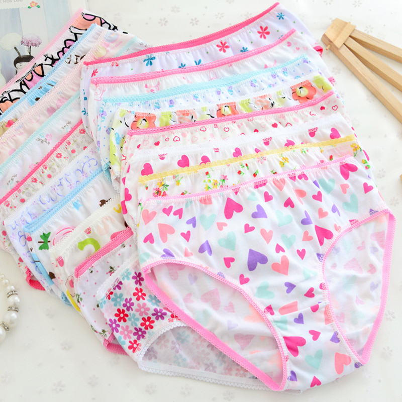 10pcs/pack high quality Baby Children girls underwears briefs soft 100% Cotton panties cute printed short underpants mixed color