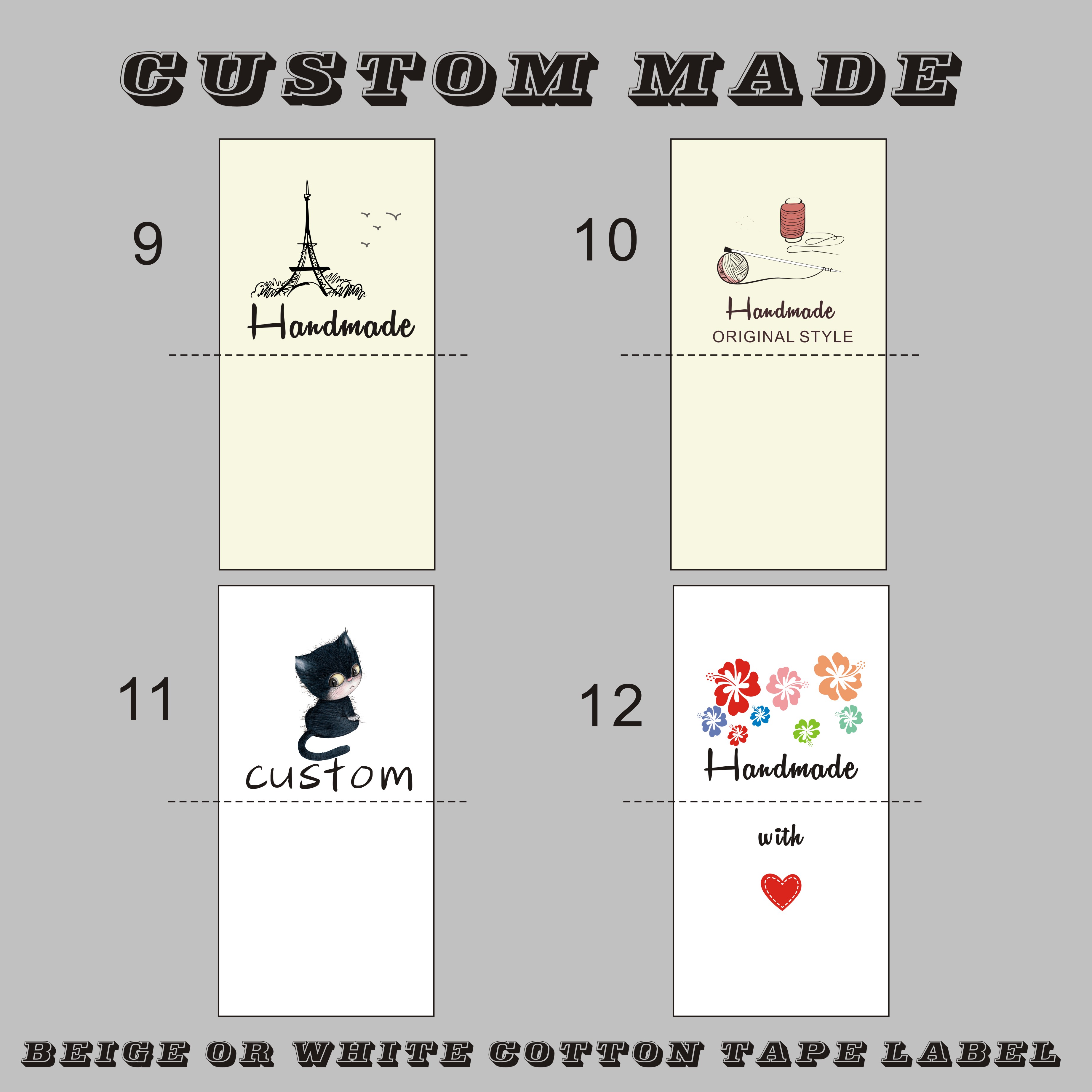 Custom Organic fold raw/off white cotton brand Labels baby kid Clothes Name Tags Handmade labels/Color print cotton labels tags