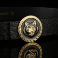 Men Genuine Leather Belt Round Tiger Solid Brass Smooth Buckle Belt High Quality Business Affairs Casual Fashion Belt for Men