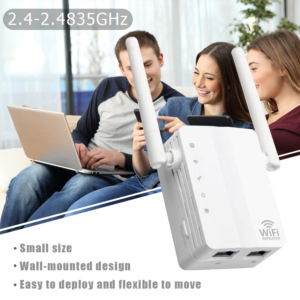 2.4G Wireless WiFi Repeater Dual Band 300Mbps Signal Amplifier Booster 2 Antennas WiFi Range Extender Wlan LAN Port Router