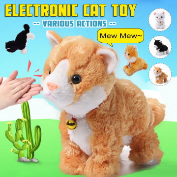 Electronic Pets Robot Cat Kids Plush Toy Sound Control Interactive Bark Stand Walk 8 Movements Plush Cellucotton Christmas Toys