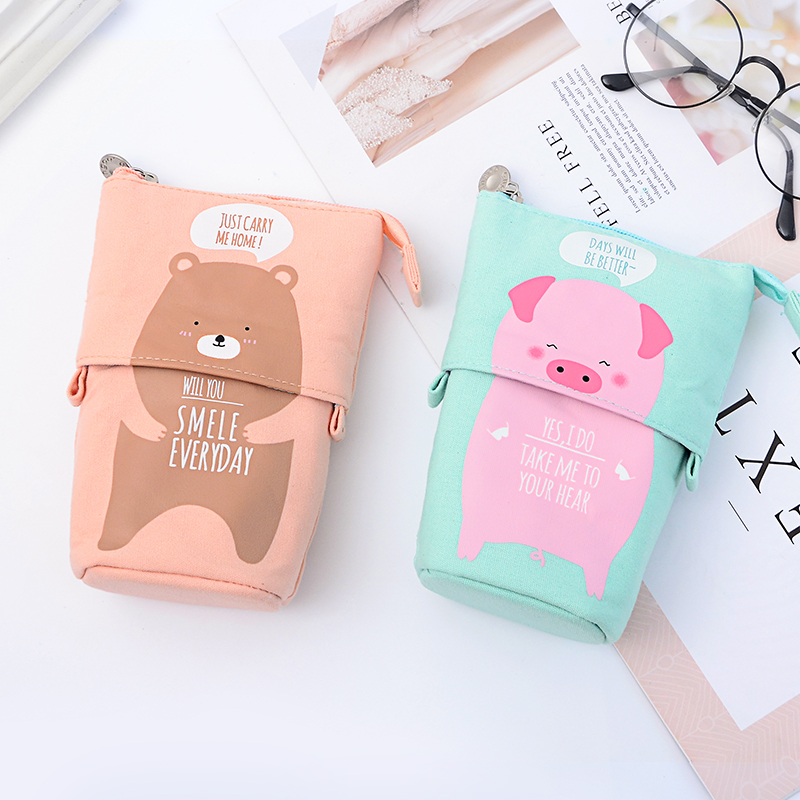 Cartoon Cat Pencil Case Kawaii Animal Canvas Pencil Bag Cute Pen Box For Kids Gift Creative Stationery Organizer School Supplies