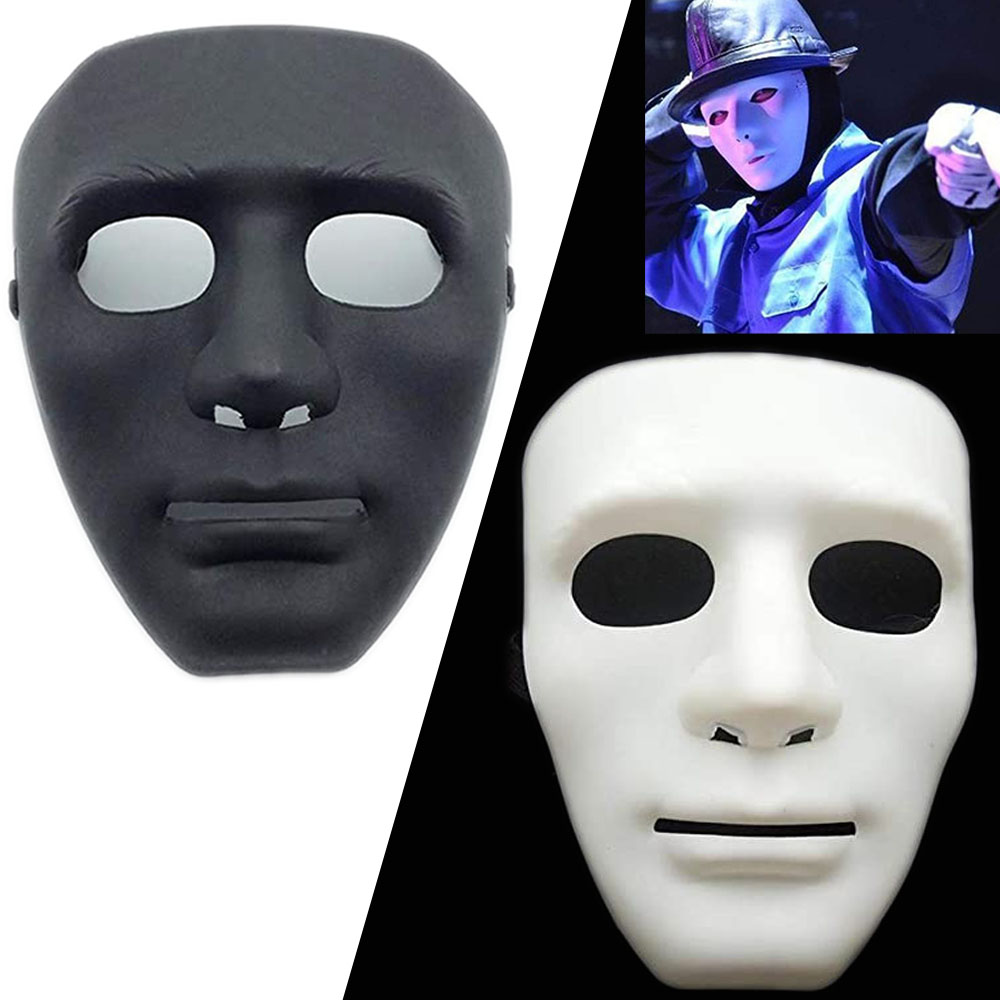 Full Face Unisex Street Dance Opera Party Mask Cosplay Black White Face Hip Hop Stage Plastic Masks Halloween Masquerade Costume
