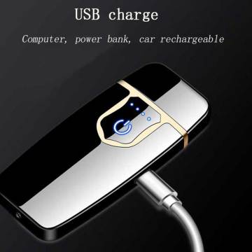 USB Rechargeable Touchscreen Flameless Windproof Lighter With Battery Indicator For Fire Cigarette Candle Grill Camping Men Gift