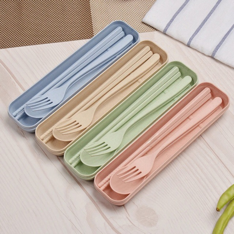 Environmentally Portable Chopstick set with spoon Fork Tableware Travel Outdoor Chopsticks Kitchen storage Organizer box