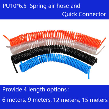 Free shipping PU10*6.5mm spring air compressor hose and quick detachable connectors, pneumatic hose 6-15M, Air compressor parts