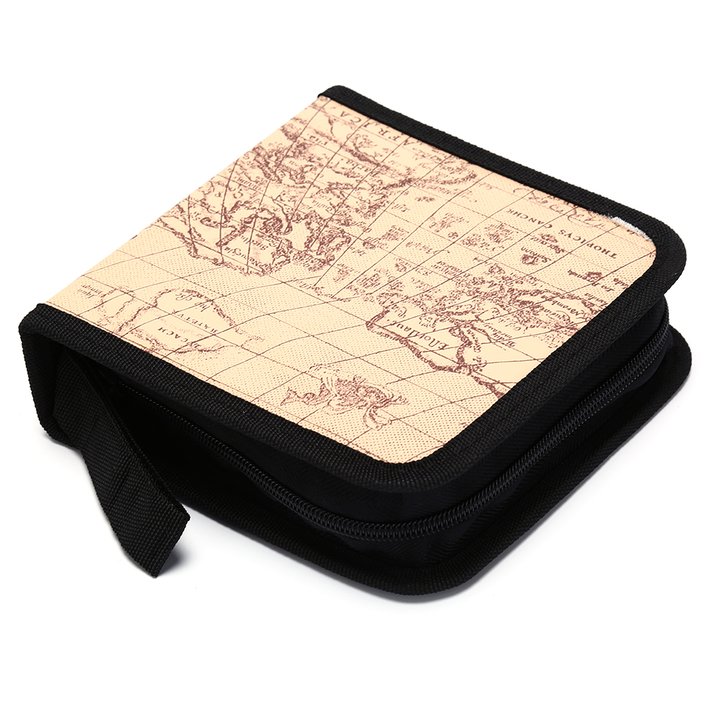 World Map Pattern 40 Disc CD DVD Holder Case Storage Wallet VCD Organizer Faux Leather Bag