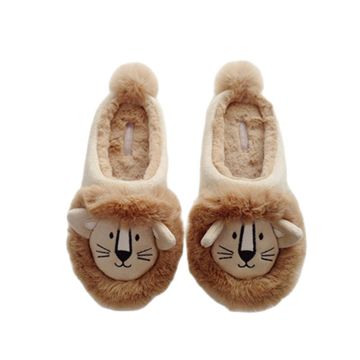 Suihyung Winter Warm Women Home Slippers Cute Lion Cartoon Plush Slip On Furry Indoor Shoes Ladies Non-slip Bedroom Flip Flops