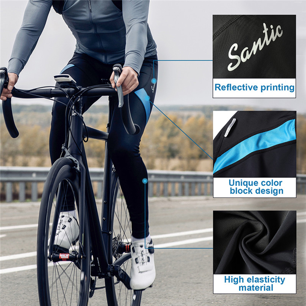 Santic 2021 Spring/Autumn Newest Classic Training Cycling Bib Pants Flat Lock With High Density Pad Cycling Long Tights Trousers