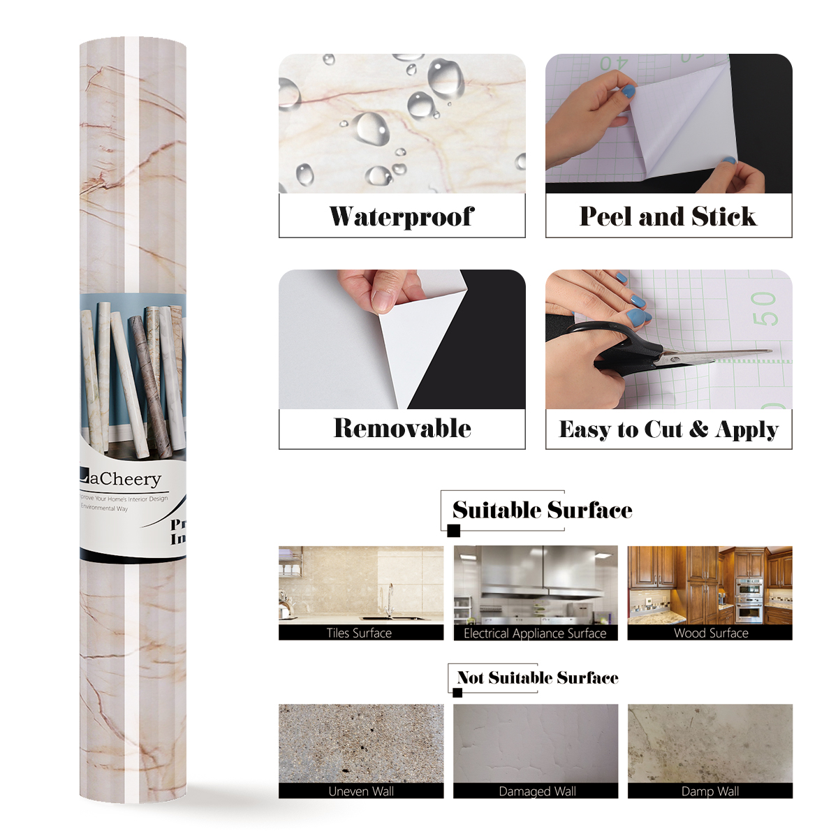 Self adhesive Marble Vinyl Wallpaper Roll Furniture Decor Film Waterproof Kitchen Cupboard Contact Paper DIY Wardrobe Home Decor