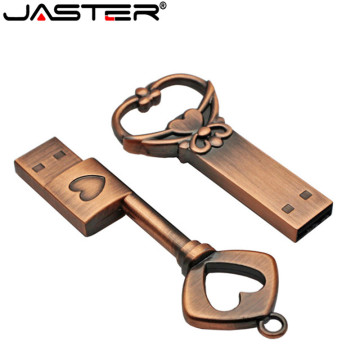 JASTER Pen Drive Metal Copper love Heart Key USB Flash Drive memory stick Key Genuine pendrive 4gb 8g 16gb 32gb 64GB Thumb drive