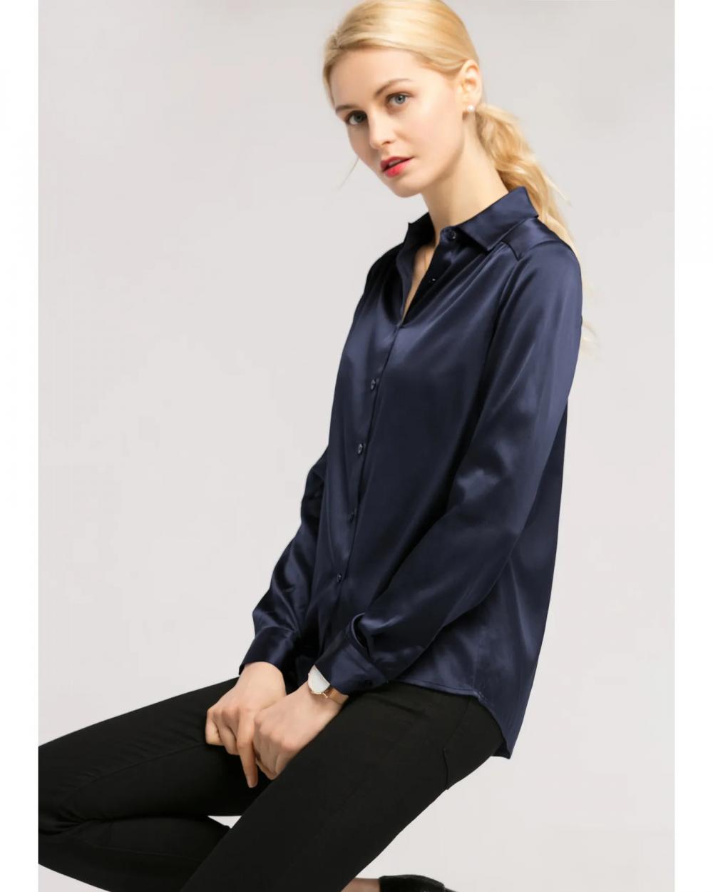 Silk Blouse for Women 100% Pure Silk Long Sleeves Cool Smooth Tops Long Sleeve Button Down Shirt Casual Work Office Silky Blouse