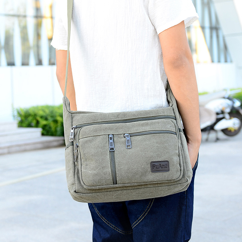 Men Travel Bag Canvas Casual Men Shoulder Crossbody Outdoor Bags Mens Travel School Retro Zipper Shoulder Bag Good Qualtiy