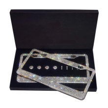 Bling Crystal License Plate Frame Luxury Handcrafted Rhinestone Car Frame Plate with 2 Matching Crystal Screw Cap Cover