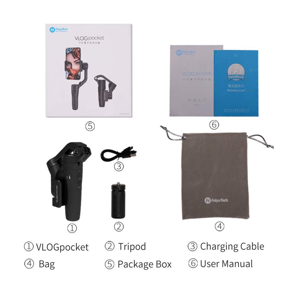 Used Feiyu VLOG Pocket 3-Axis Handheld Gimbal Stabilizer for iPhone/Huawei/Samsung/Xiaomi, Small&Light&Foldable