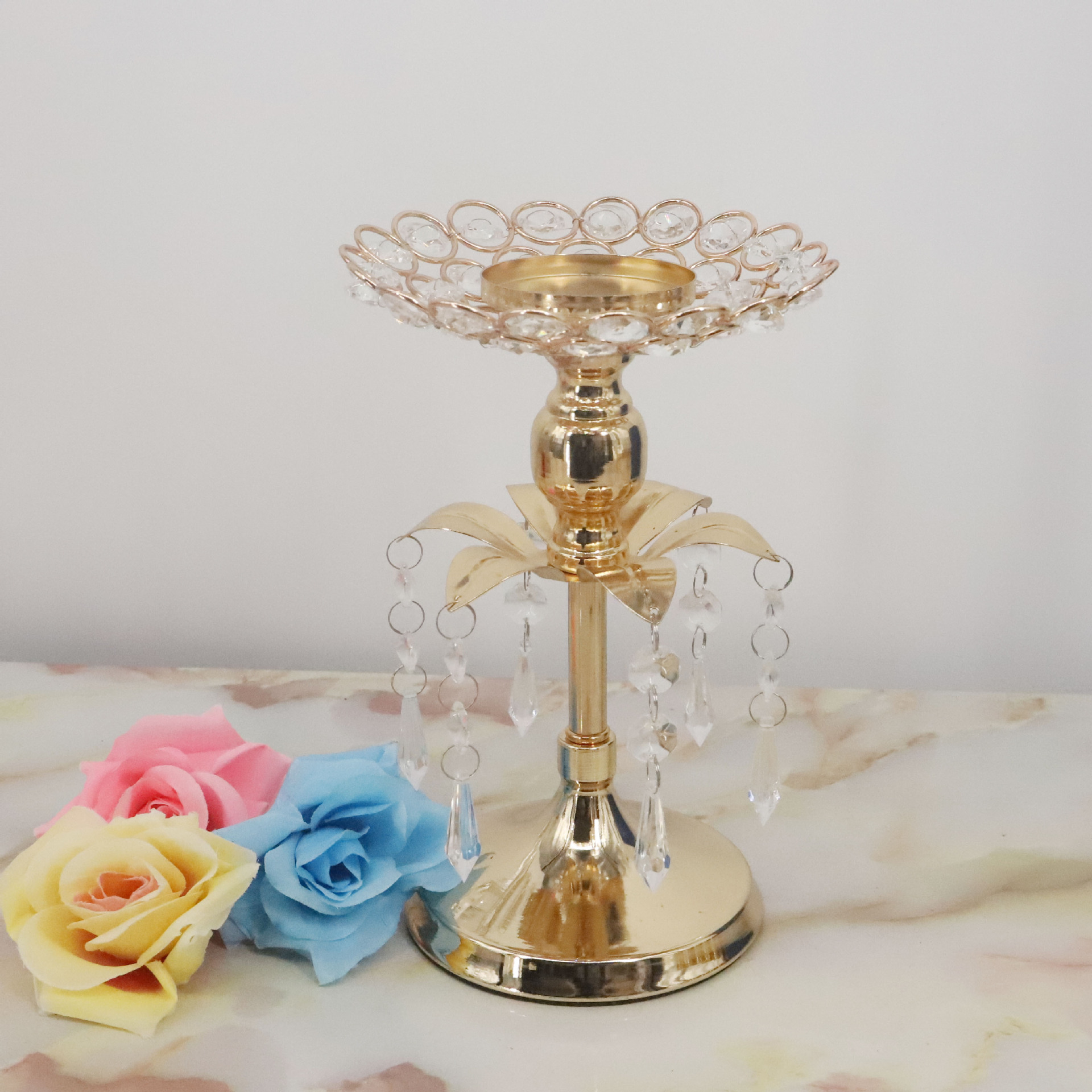 Crystal Candle Holder Wedding Candlestick Christmas Party Table Centerpieces Candelabra Flower Vase Home Decor