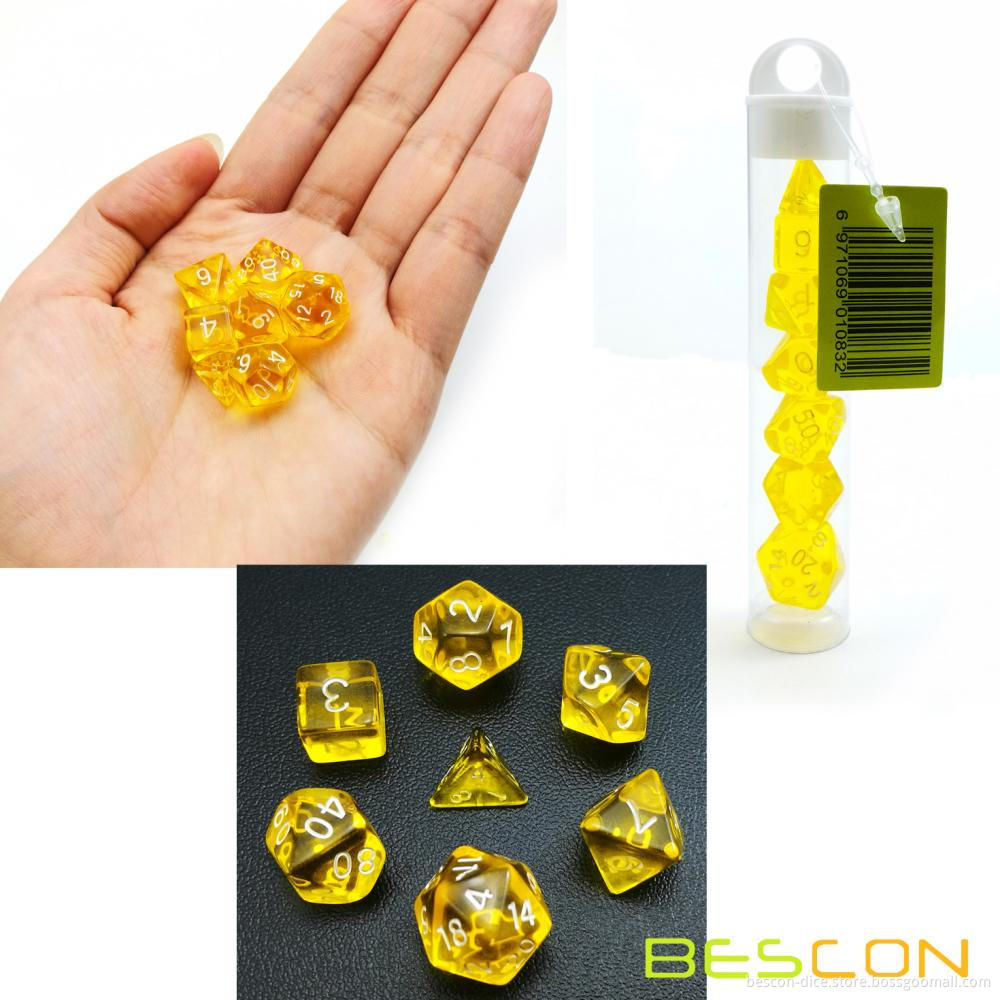 Bescon Mini Translucent Polyhedral RPG Dice Set 10MM, Small RPG Role Playing Game Dice Set D4-D20