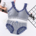 Plaid Women Bra and Panty Set Push Up Bra Crop Top Sexy Bra Japanese Lingerie Set Comfort Lace Strap Top Underwear Set