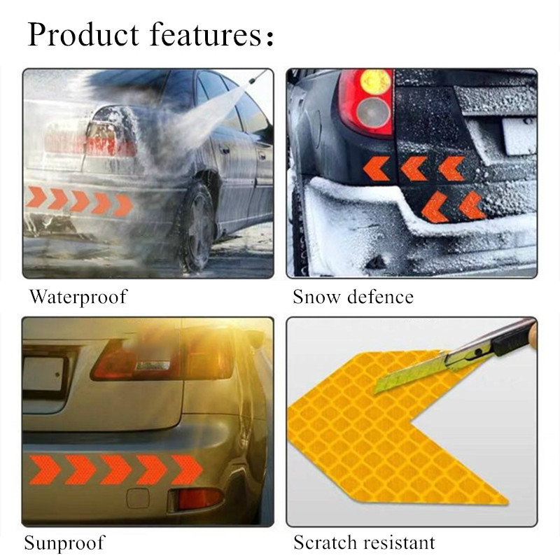 10 Pcs/Set Car Sticker Reflective Arrow Sign Tape Warning Safety Sticker For Car Bumper Trunk Reflector Hazard Tape Car Styling