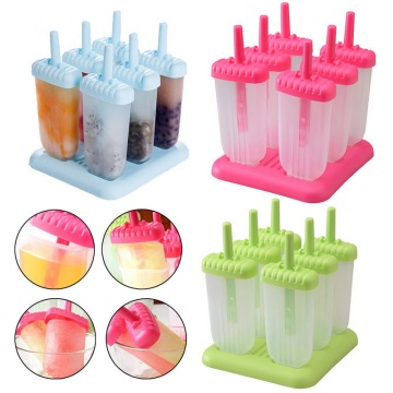 6pcs/set DIY Ice Lolly Cream Molds Ice Tray Rectangle Shaped Ice Cream Pops Molds Tray Stick Ice Cream Makers Mould