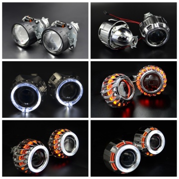 2.5 Inch Bi Xenon Projector Lens With DRL LED Angel Eyes Shrouds Car Assembly Kit For H1 H4 H7 Xenon Car Model Free Shipping