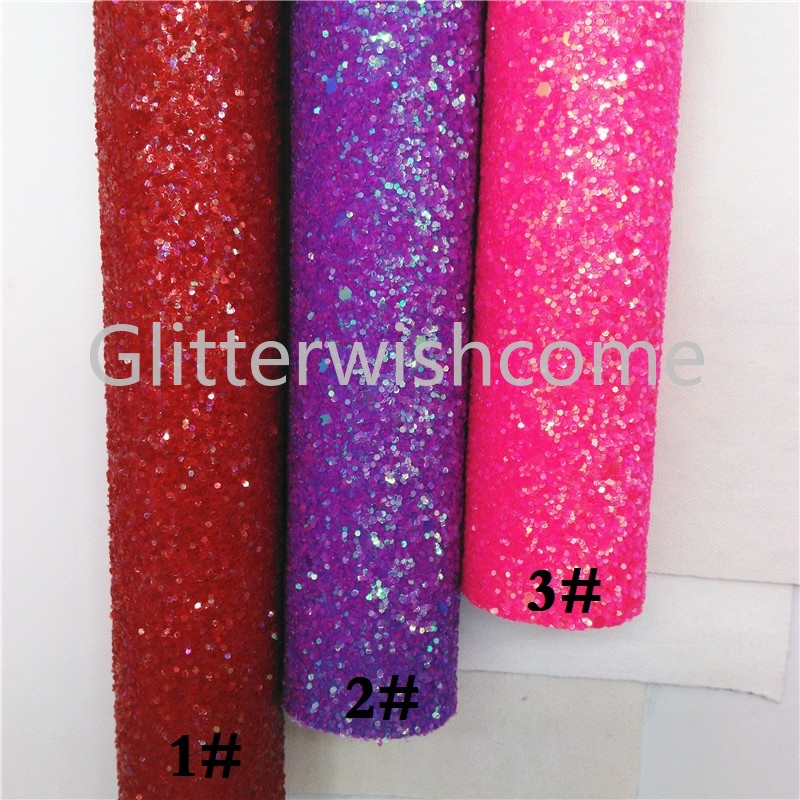 Glitterwishcome 21X29CM A4 Size Neon Glitter Fabric, Chunky Glitter Leather, Faux Leather fabric Vinyl for Bows, GM574A