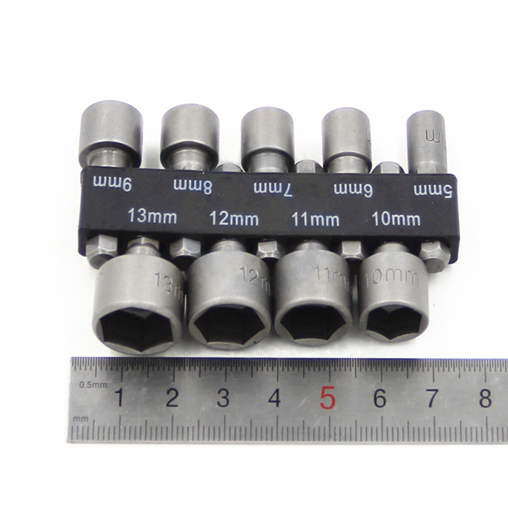 9pcs 6.35mm Hex Shank 5-13mm Socket Wrench Screw Power Drill Adapter Tool Nut Driver Drill Bit Set For Screws Hooks Bolt Heads