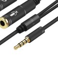 32CM Compact Size Flexible 3.5mm Stereo Audio Male to 2 Female Headset Mic Y Splitter Cable Adapter Cable Audio Extension Cord -