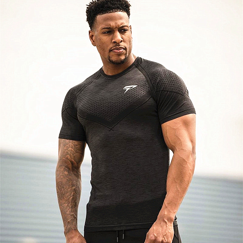 Sports Wear Gym T Shirt Men Short Sleeve Dry Fit T-Shirt Compression Top Male Workout Fitness Training Running Shirt