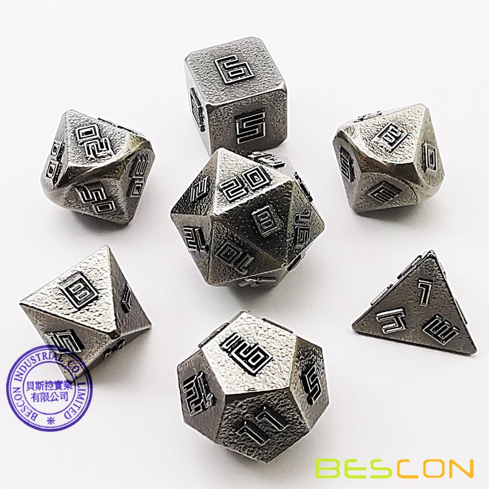 Bescon Nickle-Ore Lode Solid Metal Dice Set, Raw Metal Polyhedral D&D RPG 7-Dice Set