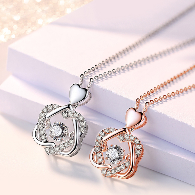 Fashion Rose Flower Jewelry Packaging Cubic Zirconia Necklace For Women Trend Alloy High Quality Gifts Box Wedding Birthday Gift