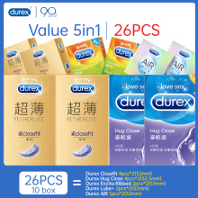 Durex 26Pcs/Pack Condom Mixed 5Types Natural Latex Extra Lubricating Cock Condoms Adult Sex Products For Men