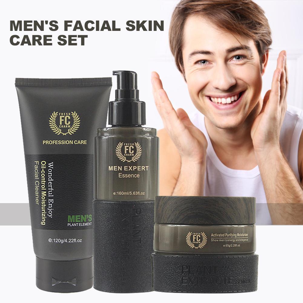 3Pcs/lot Anti Aging Daily Skincare Set For Men Cleanser Toner Cream Moisturizing Oil-control Shrink Pores Anti Wrinkle Face Care