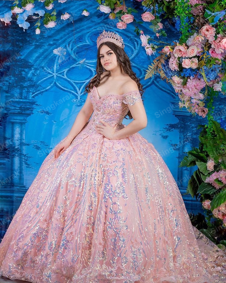 New Arrival Sparkly Pink Sweet 16 Ball Gown Quinceañera Dresses Beaded Sequins Sleeveless Vestido De 15 Anos Quinceanera 2020