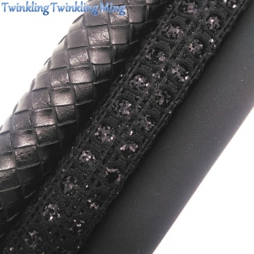 BLACK Glitter Fabirc, Suede Faux Leather Fabric, Weaving Synthetic Leather Fabric Sheets For Bow A4 8