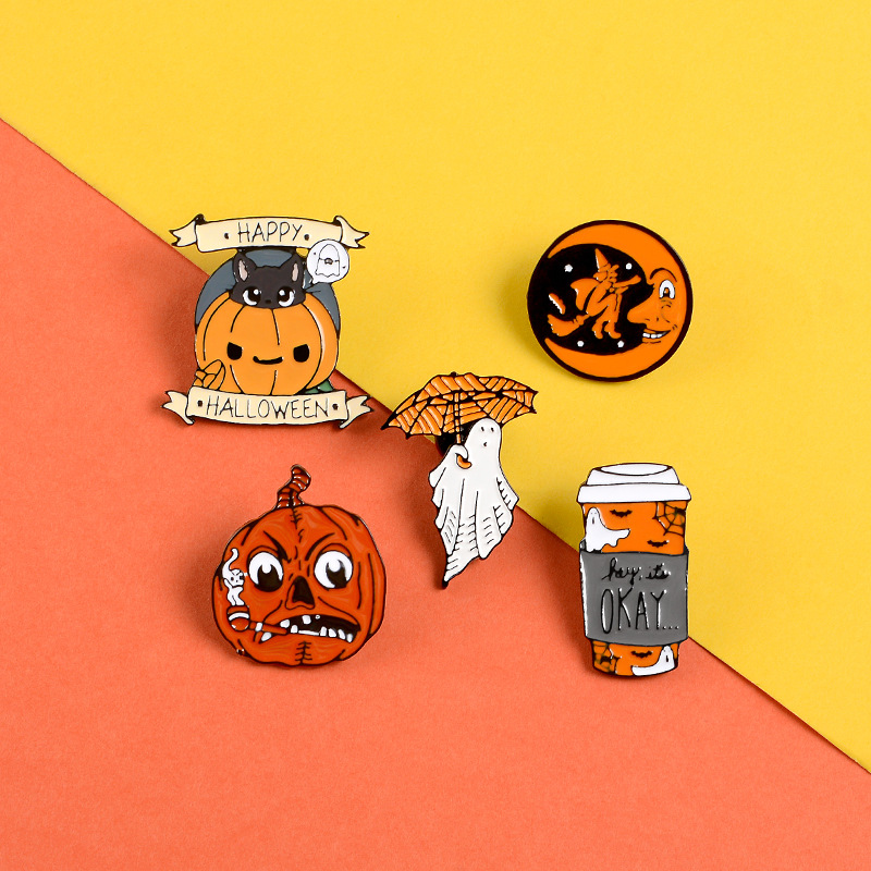 Halloween Enamel Pin Pumpkin Ghost Brooch Trick or Treat Jewelry Soft Enamel Pins Gift for Friends kids