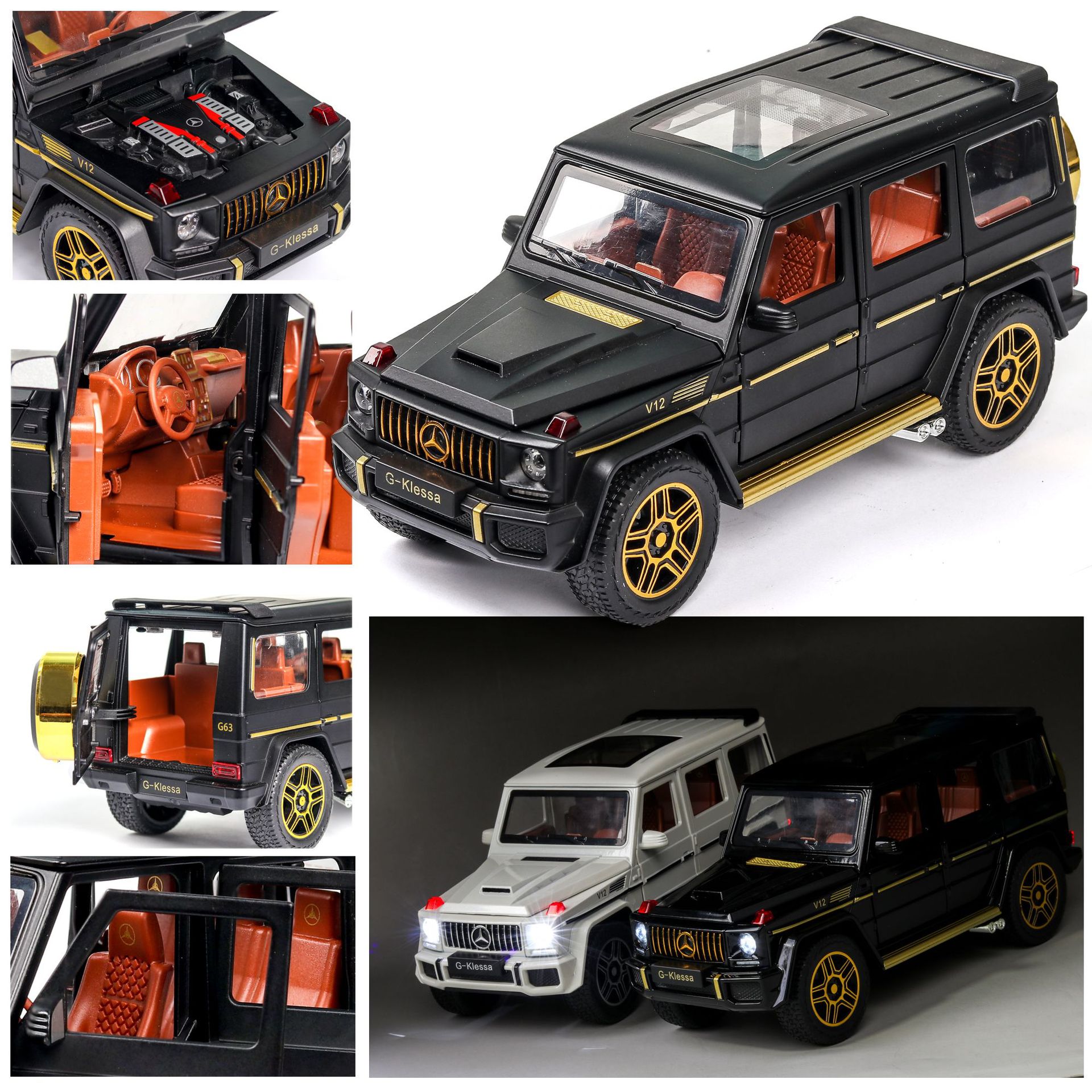 1:24 Toy Car Model Metal Wheels Simulation G65 Alloy Car Diecast Toy Vehicle Sound Light Pull Back Car Toys For Kids Gift