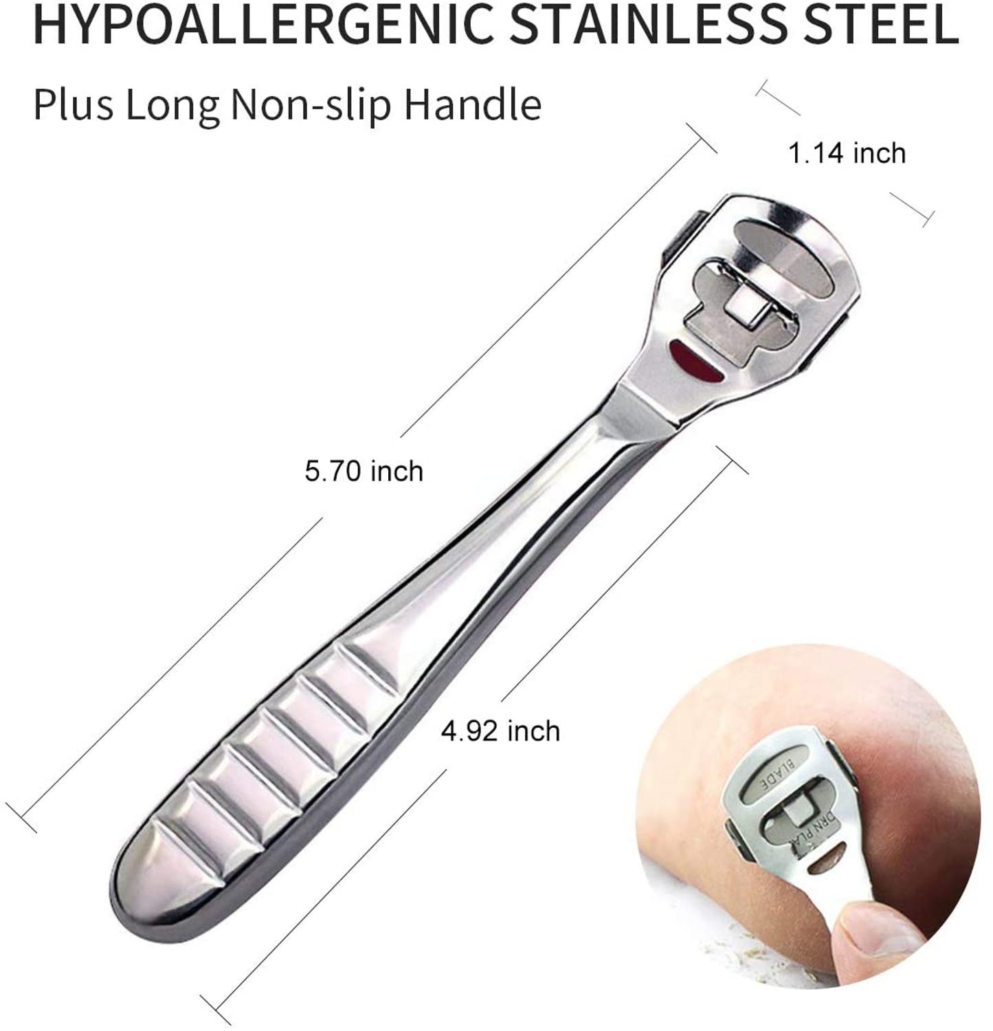 Foot Callus Shaver Heel Hard Skin Remover Hand Feet Pedicure Razor Tool Shavers Stainless Steel Handle 10 Blades Foot Care Tool