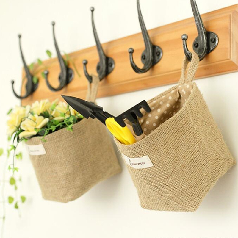 Hanging Grocery Storage Bag Cloth Flower Pot Basket Household Sundries Toys Organizer Case Living Room Storage Sack Cloth Bags