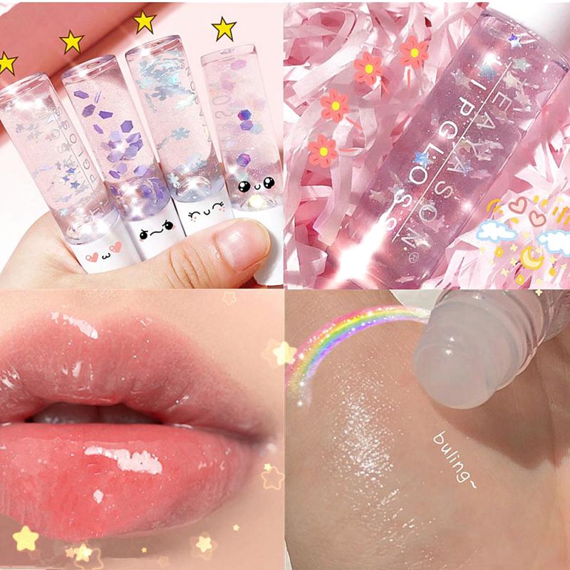 1PC Shiny Moisturizing Lip Gloss Cute Lip Gloss Transparent Liquid Lip Gloss Nourished Lips Oil Beauty Skin Care Makeup TSLM1