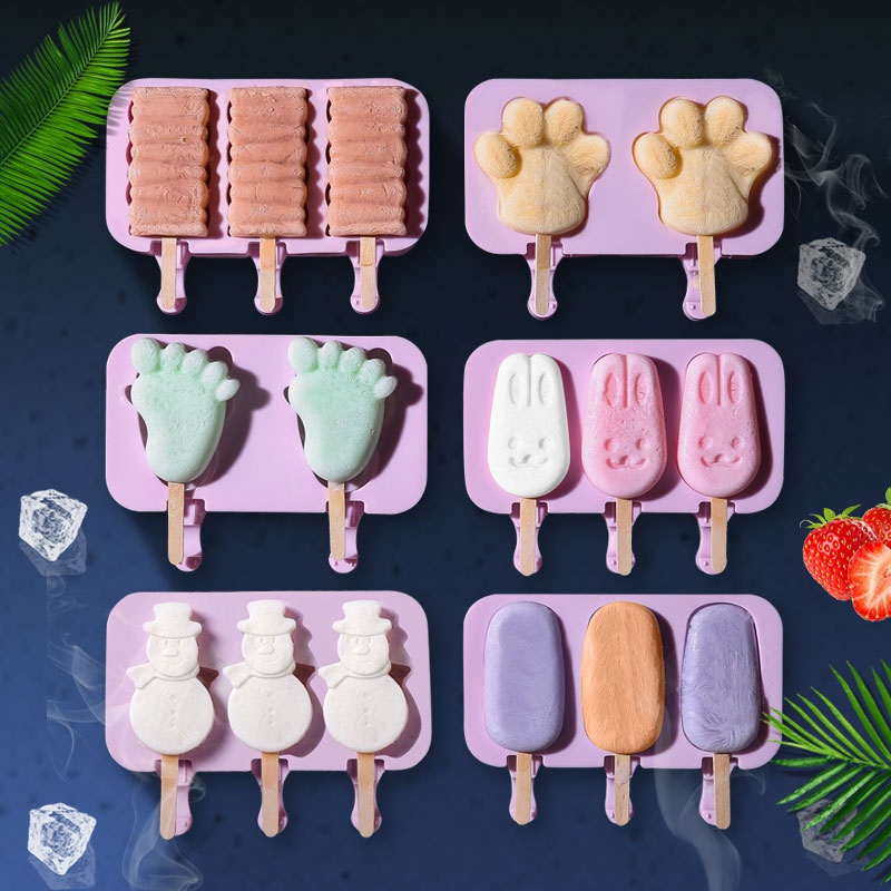 Silicone Ice Cream Mold Reusable Ice Cubes Tray Freeze Popsicle Mold Christmas Decor DIY Ice Cream Maker Tool With 50 Wood Stick